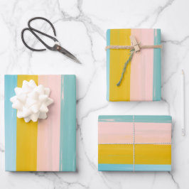 シンプル可愛い抽象芸術ウォーターストライプカラーのピンク ラッピングペーパーシート