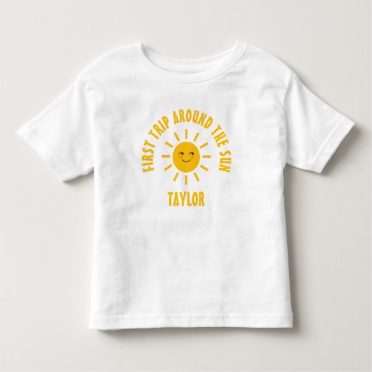 シンプル可愛い最初の旅のまわりに太陽1歳の誕生日 トドラーTシャツ (正面)