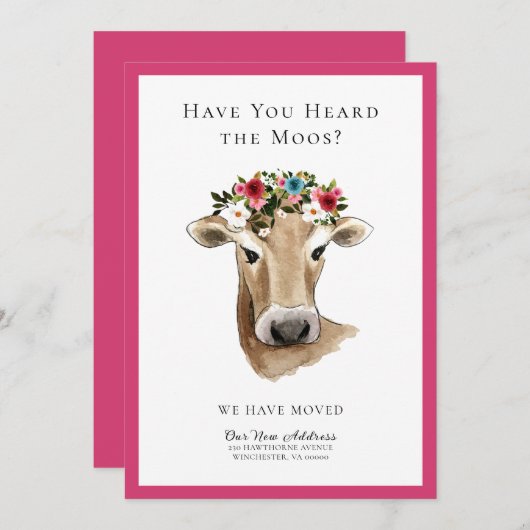 シンプル可愛い牛の引っ越しました新しいアドレス移動 案内状 (正面/裏面)