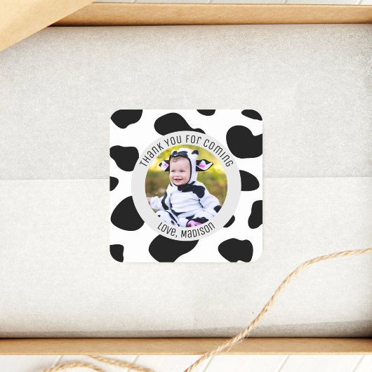 シンプル可愛い牛プリント写真ありがとうござ来う スクエアシール