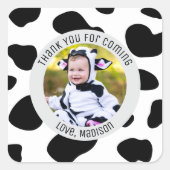 シンプル可愛い牛プリント写真ありがとうござ来う スクエアシール (正面)