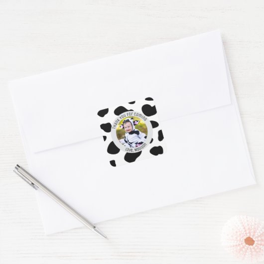 シンプル可愛い牛プリント写真ありがとうござ来う スクエアシール (封筒)