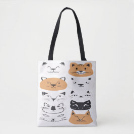 シンプル可愛い猫の顔パターン 面白いネコのイラストアート トートバッグ