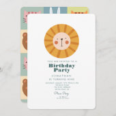 シンプル可愛い獅子林と動物誕生日 招待状 (正面/裏面)