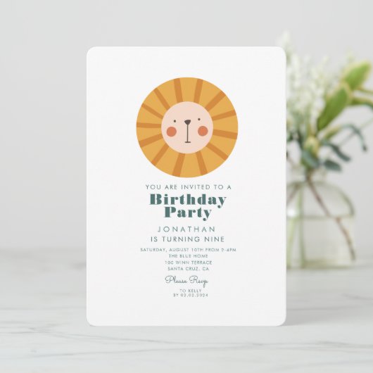 シンプル可愛い獅子林と動物誕生日 招待状 (スタンド正面)