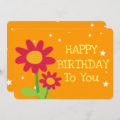 シンプル可愛い花ハッピーバースデーグリーティングカード (正面/裏面)
