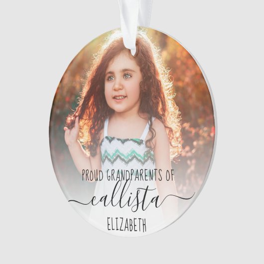 シンプル可愛い誇りを持った祖父母の写真名 オーナメント (正面)
