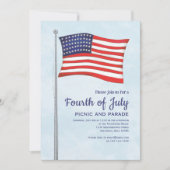 シンプル可愛い赤白青7月4日旗 招待状 (正面)