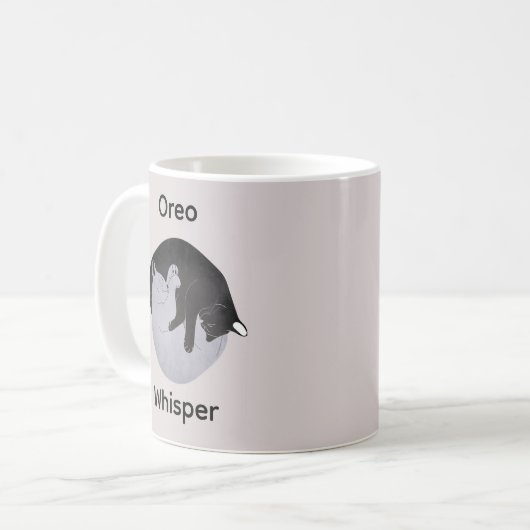 シンプル可愛い陰陽ホワイトブラックキャット名前をカスタムする コーヒーマグカップ (正面左)