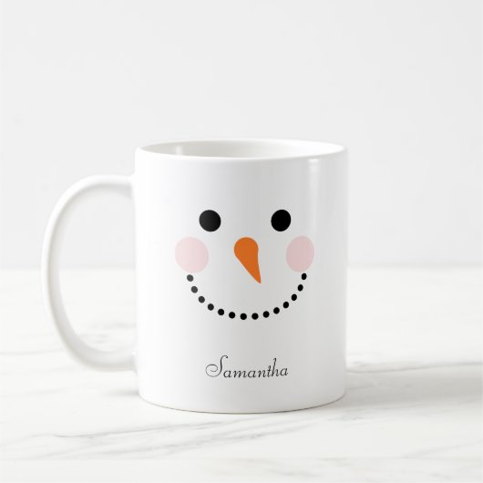 シンプル可愛い雪だるま顔名 コーヒーマグカップ (左)