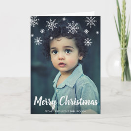 シンプル可愛い雪片フォトクリスマモダンス シーズンカード