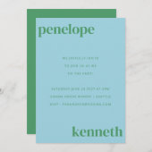 シンプル可愛い青モダン結婚緑 招待状 (正面/裏面)