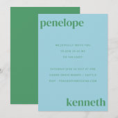 シンプル可愛い青モダン結婚緑 招待状 (正面/裏面)