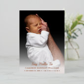 シンプル可愛カスタムい生まれたばかりのベビー誕生 箔招待状 (立ち正面)