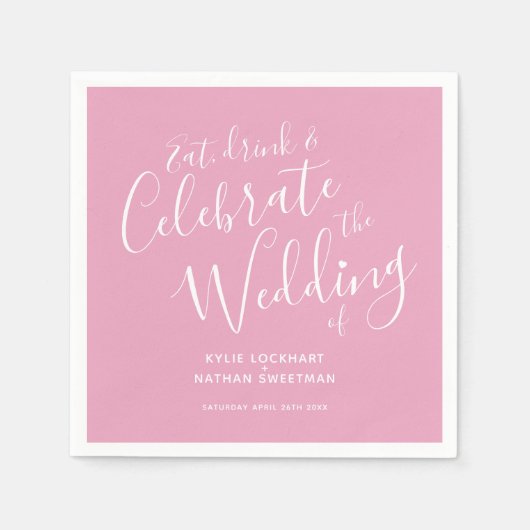 シンプル台本のダスティピンクと白のナ結婚プキン スタンダードカクテルナプキン (正面)