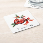 シンプル台本の水彩クリスマス装飾 スクエアペーパーコースター (アングル)