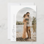 シンプル台本アーチ結婚休日の発表 サンキューカード (正面)