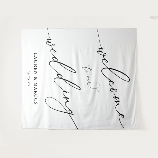 シンプル台本エレガントなウェディング背景 タペストリー (正面(横))