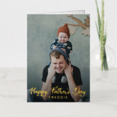 シンプル台本フォトハッピーお父さんの日実在 箔グリーティングカード (正面)