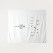 シンプル名と白黒フローラ結婚 タペストリー (正面(横))