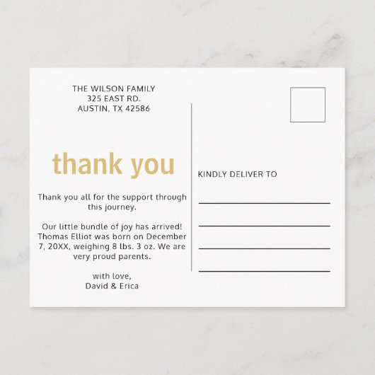 シンプル名はっきりした写真ベビー 案内ポストカード (裏面)