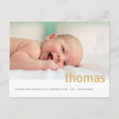 シンプル名はっきりした写真ベビー 案内ポストカード (正面)
