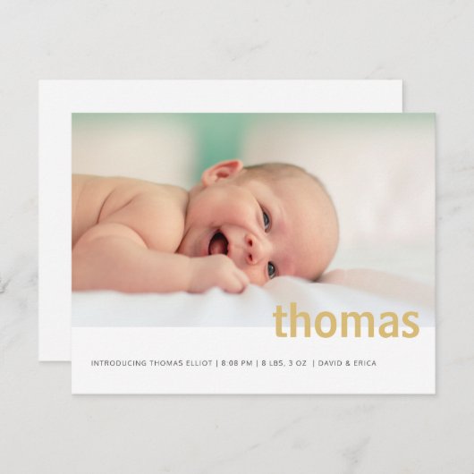 シンプル名はっきりした写真ベビー 案内状 (正面/裏面)