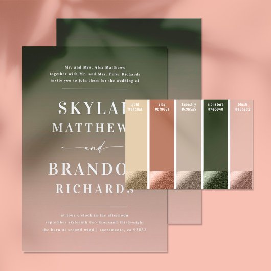 シンプル名はっきりした赤面とグリーングラデーション結婚ズ 招待状