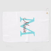 シンプル名を付け加えミニマルるモノグラムピンク赤い投げ ゴルフタオル (横)