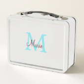 シンプル名を付け加えミニマルるモノグラムピンク赤い投げ メタルランチボックス (裏面)