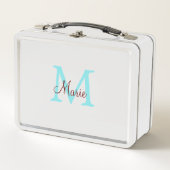 シンプル名を付け加えミニマルるモノグラムピンク赤い投げ メタルランチボックス (正面)