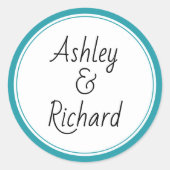 シンプル名エレガントティール（緑がかった色）結婚 ラウンドシール (正面)