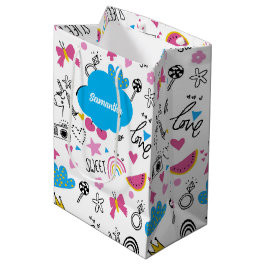 シンプル名ガーリー誕生日パタカラフルーン ミディアムペーパーバッグ