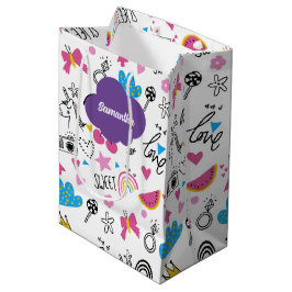 シンプル名ガーリー誕生日パタカラフルーン ミディアムペーパーバッグ