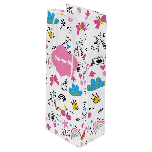 シンプル名ガーリー誕生日パタカラフルーン ワインギフトバッグ (正面アングル)