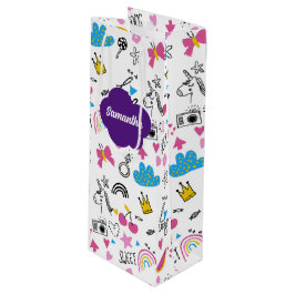シンプル名ガーリー誕生日パタカラフルーン ワインギフトバッグ