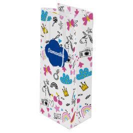 シンプル名ガーリー誕生日パタカラフルーン ワインギフトバッグ