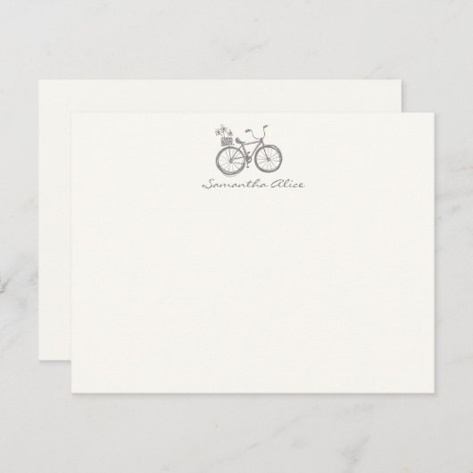 シンプル名パーソナライズされた自転車イラストレーショングレー ノートカード (正面/裏面)