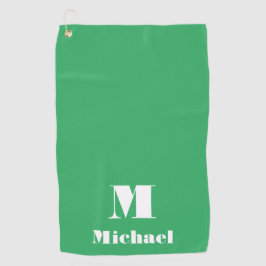 シンプル名モダンイニシャル無地の色（緑） ゴルフタオル