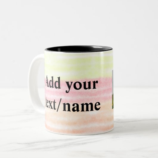 シンプル名前のミニマルフォトウォーターカラーコフを追加 ツートーンマグカップ (正面左)