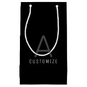 シンプル名前をカスタムするブラックイニシャルモダン スモールペーパーバッグ (正面)