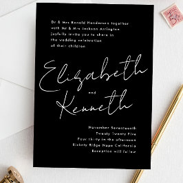シンプル名前をカスタムするモダンホワイトブラック結婚ズ 招待状