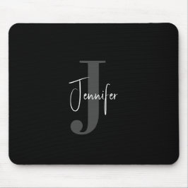 シンプル名前をカスタムするモダン&イニシャルモノグラムブラック マウスパッド