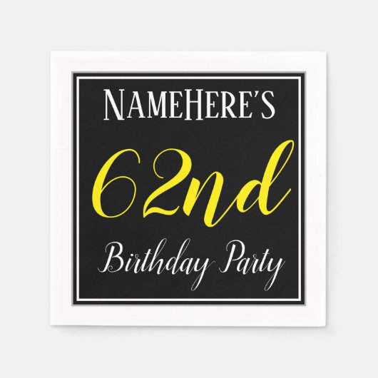 シンプル名前をカスタムする付き第62回バースデーパーティー スタンダードカクテルナプキン (正面)