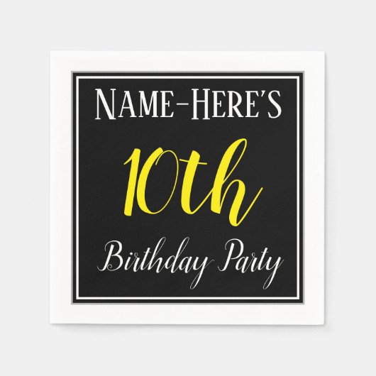 シンプル名前をカスタムする付き10th誕生日パーティー スタンダードカクテルナプキン (正面)