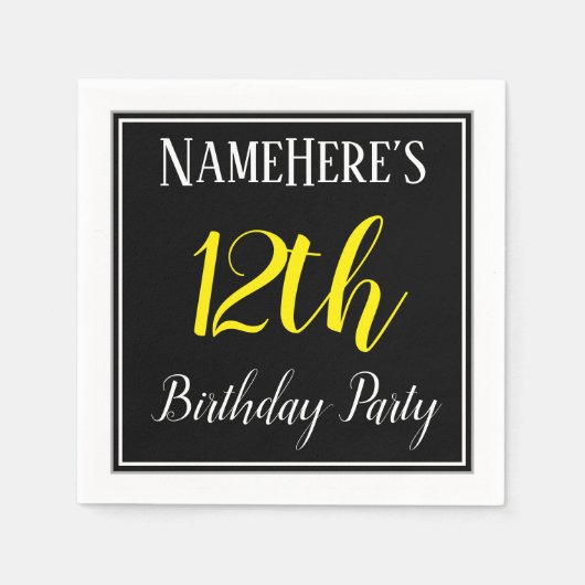 シンプル名前をカスタムする付き12th Birthday Party スタンダードカクテルナプキン (正面)