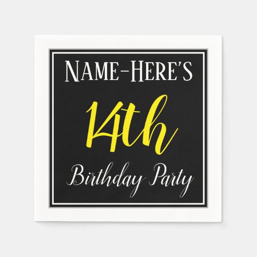 シンプル名前をカスタムする付き14th誕生日パーティー スタンダードカクテルナプキン (正面)