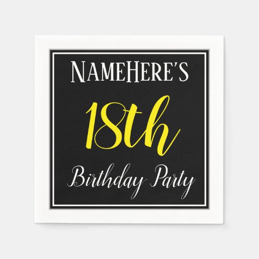 シンプル名前をカスタムする付き18th Birthday Party スタンダードカクテルナプキン (正面)