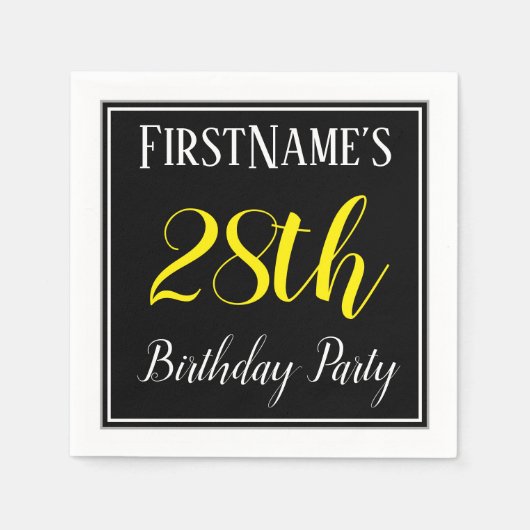 シンプル名前をカスタムする付き28th誕生日パーティー スタンダードカクテルナプキン (正面)
