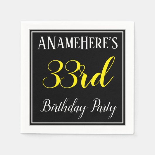 シンプル名前をカスタムする付き33rd誕生日パーティー スタンダードカクテルナプキン (正面)